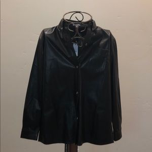 WeWoreWhat black faux leather button-up